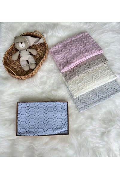 LİTTLELAND (with Booties Gift) Newborn Perforated Knitwear Baby Blanket