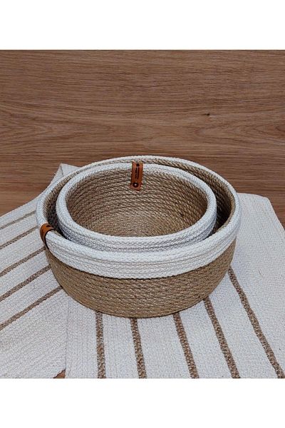 HandmadeSNM Σετ ψάθινο καλάθι 2 τεμαχίων με λευκό περίγραμμα