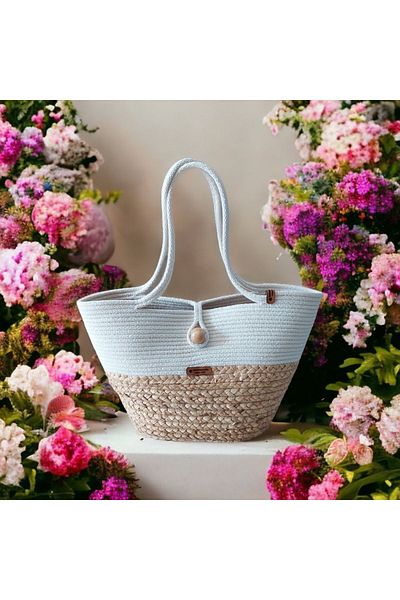 HandmadeSNM Ψάθινη τσάντα θαλάσσης 100% χειροποίητη