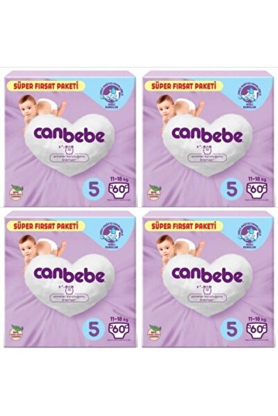 Canbebe Bebek Bezi Süper Fırsat Paketi 11-18 Kg 5No 60 Adet x 4 Paket