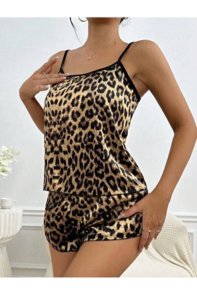 AURA Σετ πιτζάμες Ness Γυναικείο λουράκι Leopard Satin Shorts