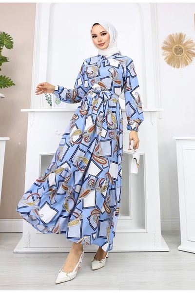 festmoda Blue Belted Helen Women's Dress