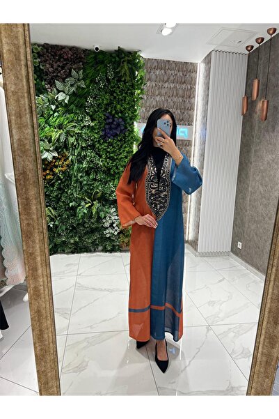 fiore fashion Linen Colored Kaftan - Abaya Ferace Bisht Suitable for Size 38-42