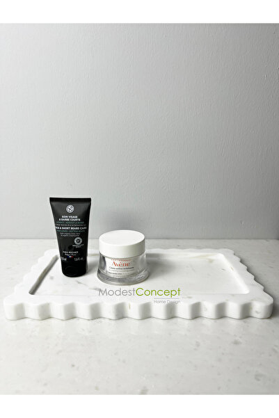 Modestmar Doğal Beyaz Mermer Kenar Detaylı Tepsi , Sunum Tabağı, Düzenleyici ...