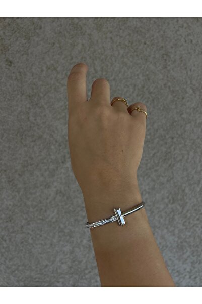 Venüs Accessory Sıra Taşlı Çelik Kelepçe Bileklik