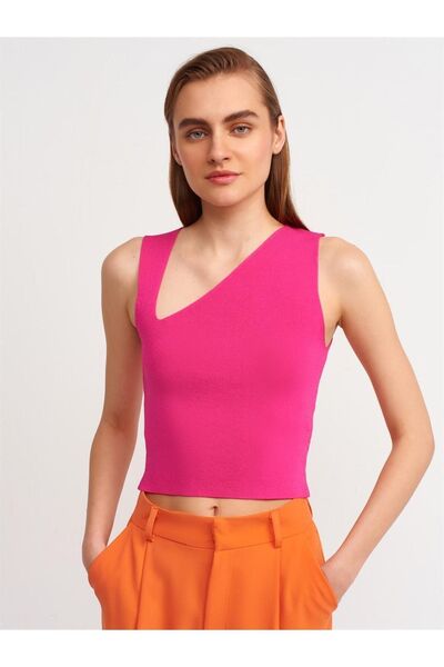 Dilvin 10175 V Yanda Kolsuz Kazak-fuşya