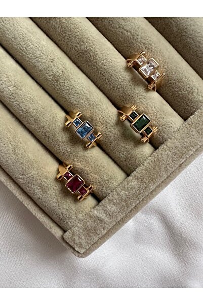 ringbox Mavi Renkli Taşlı Dörtgen Model Serçe Parmak Yüzüğü