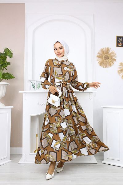 festmoda Brown Belted Helen Women's Dress