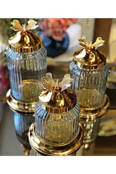 veraev برطمان بهارات فراشة زجاج معدن أصفر