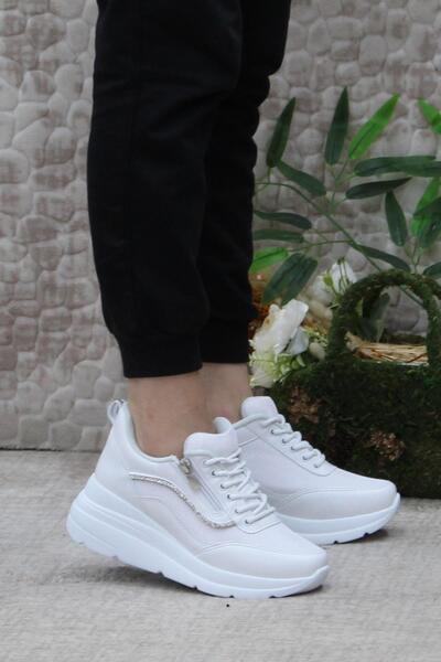 fort Flet 207 Women's Sports Shoes - White, Zippered, Lace-up, Wedge Sole