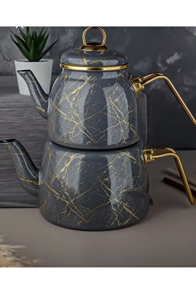 Otuz4istanbul إبريق شاي مطلي بالمينا باللون الرمادي المكسور