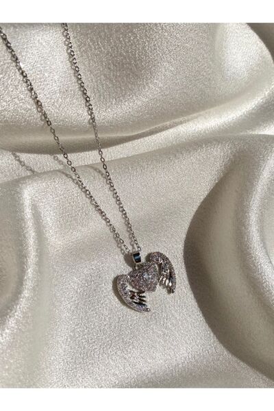 Marshmello Silver & Jewelry Melek Kanatlı Kalp Çelik Kolye