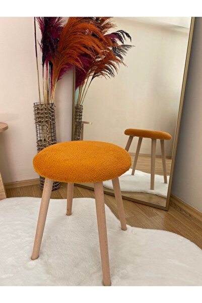 Bounteous Ahşap Ayak Dekoratif Peluş Puf Tabure