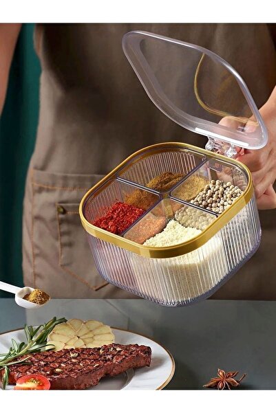 Asilce home 4-Compartment Spice Bowl with Lid and Compartment and Mold 4 Spic...
