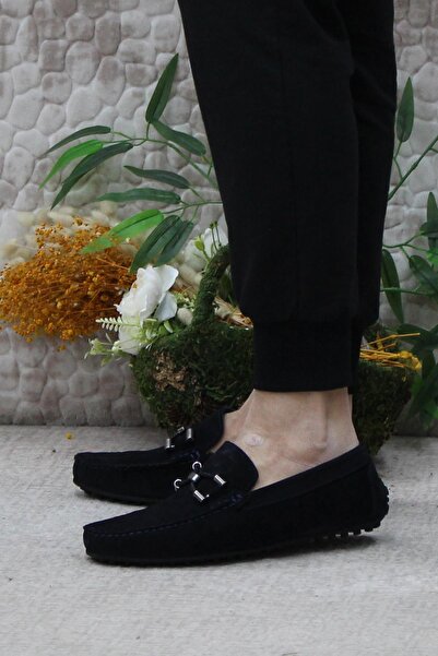 Mehmet Mete 31118 Тъмносини мъжки мокасини - Балерини от естествена велурена кожа