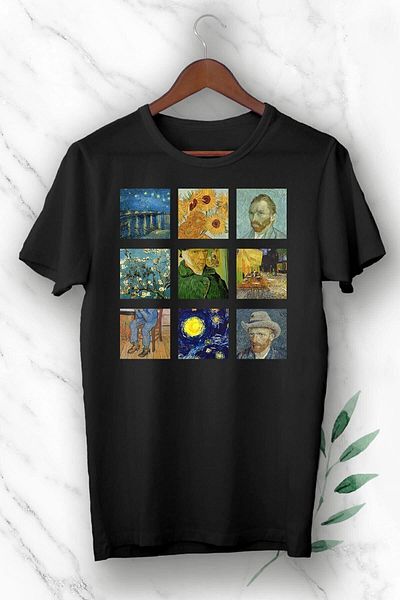 perseusshopping Unixes Black Art Van Gogh Portrait Collage Printed T-shirt