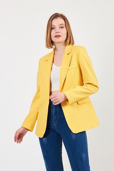 Volanlı Jachetă galbenă cu un singur nasture