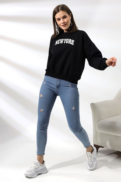 Endies Hanorac oversize cu imprimeu în relief - 21497 NEGRU