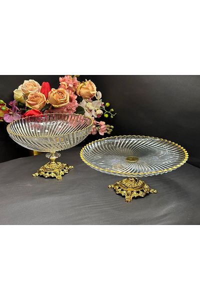 MaviDamla 2 Piece Presentation Set - Cast Footed Cake and Salad Gold