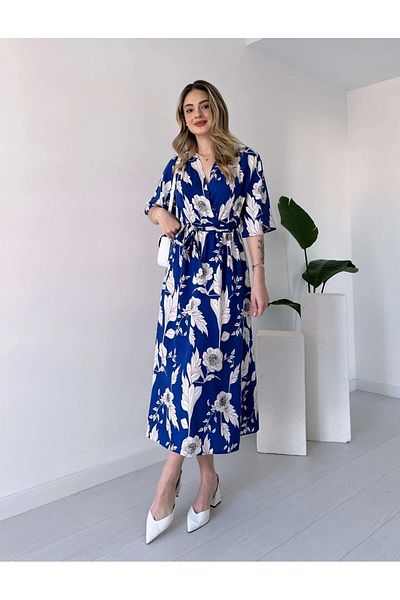 GDS BUTİK Rochie cu gât dublu și cu fante cu centură elastică în talie