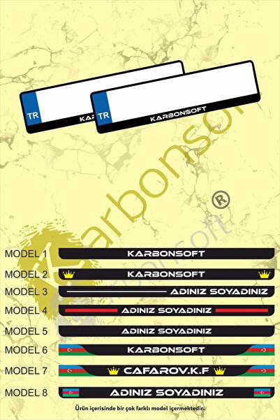 karbonsoft Kişiye Özel Isimli 1 takım (2 Adet)  Araç Logo Kabartmalı Siyah Ülke Oto Plakalık Uyumlu