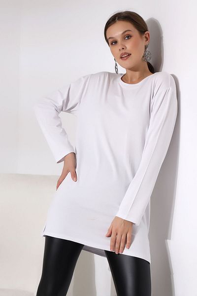 Endies Μακρυμάνικο σκίσιμο λαιμόκοψη Lycra Tunic 20398 Λευκό