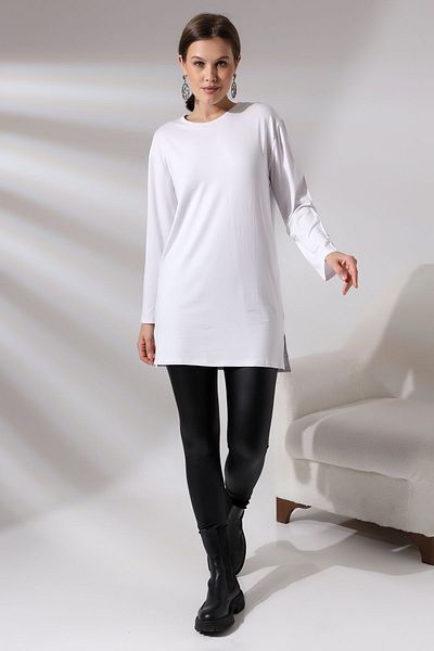Endies Μακρυμάνικο σκίσιμο λαιμόκοψη Lycra Tunic 20398 Λευκό