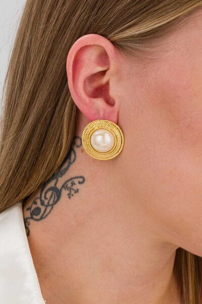 MRK Women's Pearl Shiny Circle Earrings