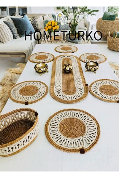 HomeTurko 6 bucăți de încărcător și 1 pasaj - încărcător de iută pentru servire americană, bază pentru farfurii și set de coșuri pentru pâine