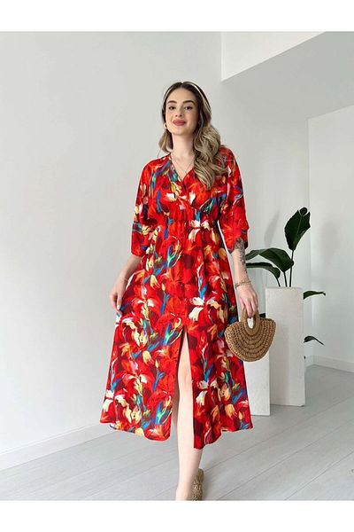 GDS BUTİK Rochie midi cu guler dublu - cu fanta in fata