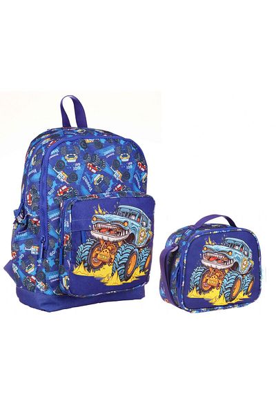 KAUKKO Set de rucsac și geantă de prânz pentru școală primară bleumarin pentru băiat - vehicul off-road