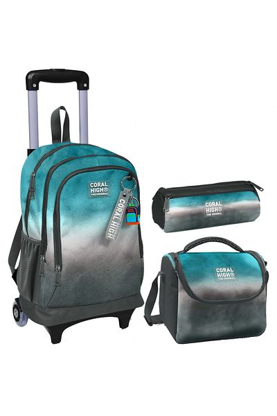 Coral High Turquoise Gray Batik Triple Squeegee Lighted Wheeled Bag Set for Boy