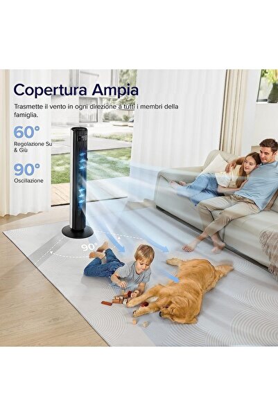 Levoit Fan Kulesi 106 Cm, Kule Fanı Sessiz 25 Db, 7,5 M/s'lik Güçlü Hız, Yukarı Ve Aşağı 60°, 90°