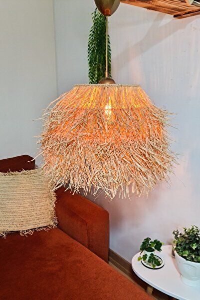 Bubihome Saçaklı Hasır Avize, Rafya Bohem Avize