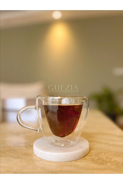 GUEZIA Heat Resistant Borosilicate Heart Design Double Wall Glass Cup Coffee Presentation Cup 170 Ml 1 Piece