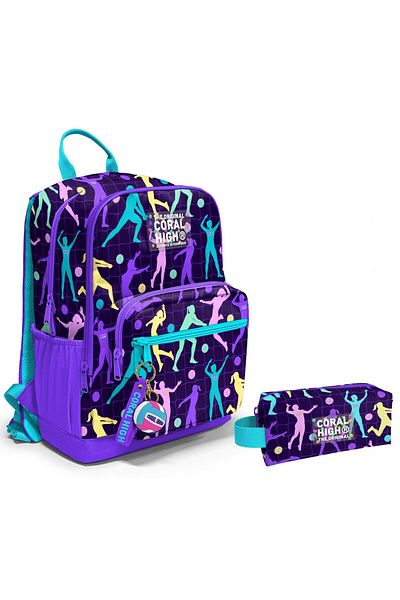 Coral High Junior High School Backpack and Pen Holder Set - Purple Volleyball - Girl's 4 Compartments