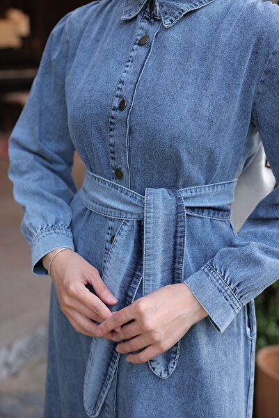 benguen Τζιν Φόρεμα Navy Blue Hijab - Κουμπωτό, Γυναικείο, 6807