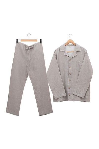 Ecocotton Melsa Men's Beige "X-Large" 100% Organic Cotton Muslin Pajama Set