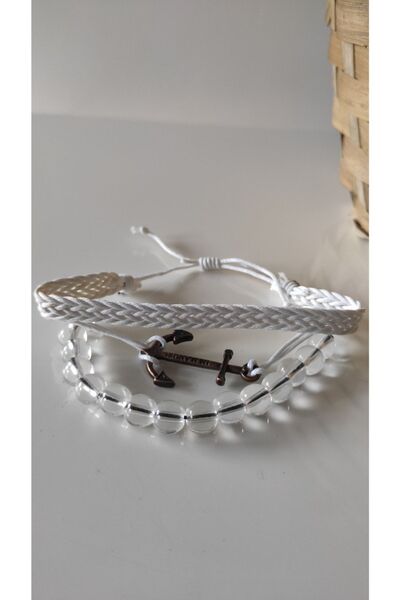 Esey Dizayn Hasır Ipli Çapa Modelli Cam Boncuk Bileklik