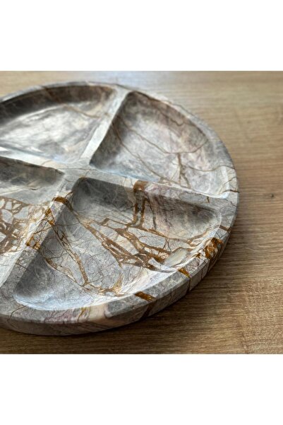 LİSPERA Galapagos Marble Round Presentation and Snack Bowl - Luxury Decorative Plate