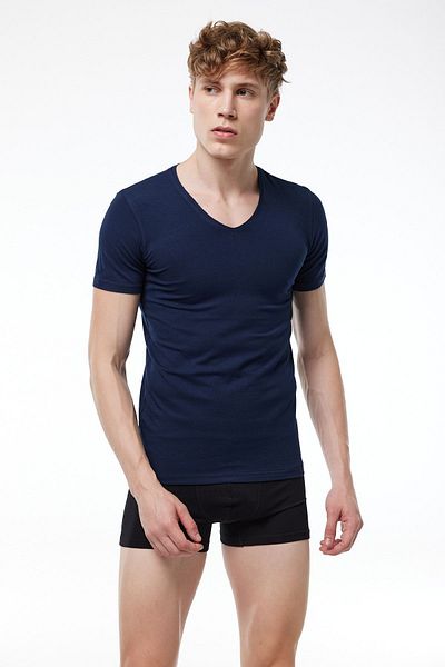Malabadi Ανδρικό μπλουζάκι Navy Blue V λαιμόκοψη κοντό μανίκι Modal T-shirt Body 032