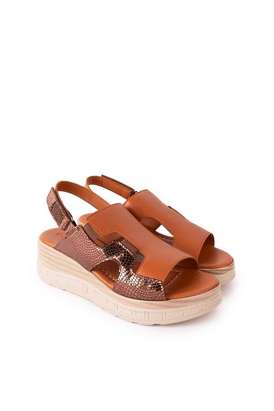 Gondol Women's Genuine Leather Wedge Heeled Comfortable Daily Sandals Iz.9707