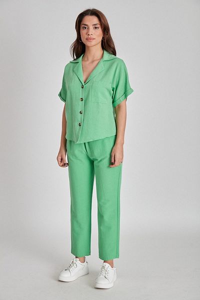 Suzi butik Green Linen Textured Women's Trousers - Lace-up 50371
