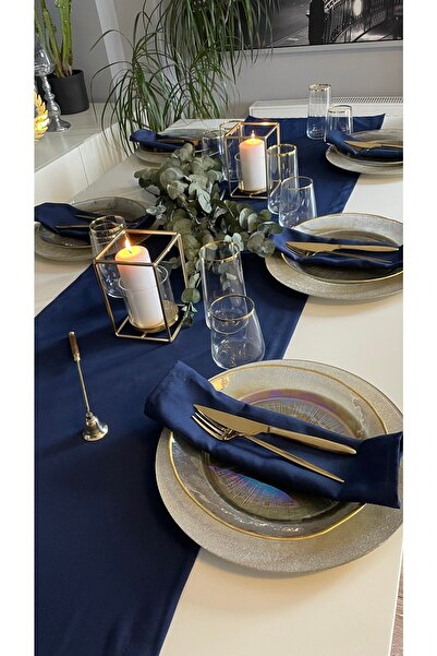 Decamor home Navy Blue Thick Linen Dartless Napkin - 4 Pieces