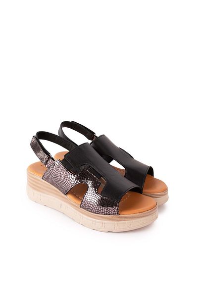 Gondol Women's Genuine Leather Wedge Heeled Comfortable Daily Sandals Iz.9707