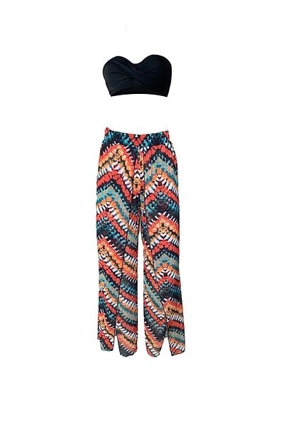 Bolder Pantaloni de plajă cu fante cu model Lily în zig-zag