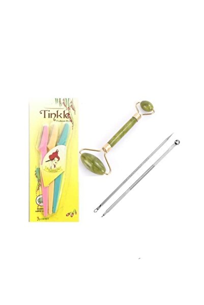 İzla 3'lü Kaş Usturası + Doğal Yeşim Taşı Masaj Aleti + 2'li Siyah Nokta Temizleyici Komedon