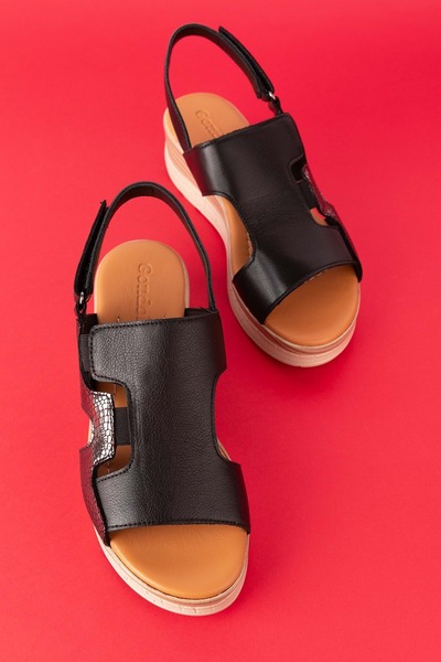 Gondol Kadın Hakiki Deri Dolgu Topuklu Rahat Günlük Sandalet Iz.9707