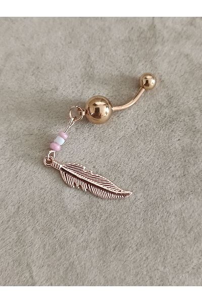 AyçaSilver Gold Color Authentic Leaf Beaded Belly Piercing