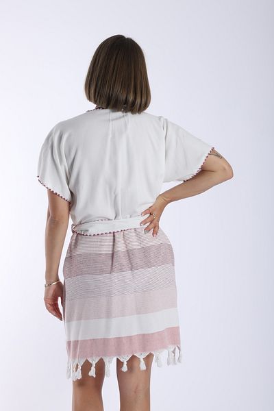 My-o Kimono din bumbac autentic cu dungi albe/visiniu